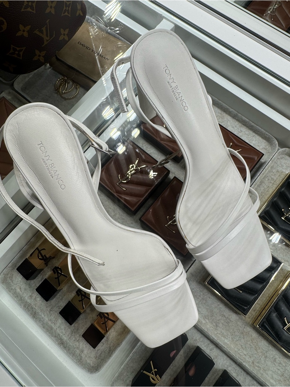Tony Bianco White Square-Toe Strappy Heels